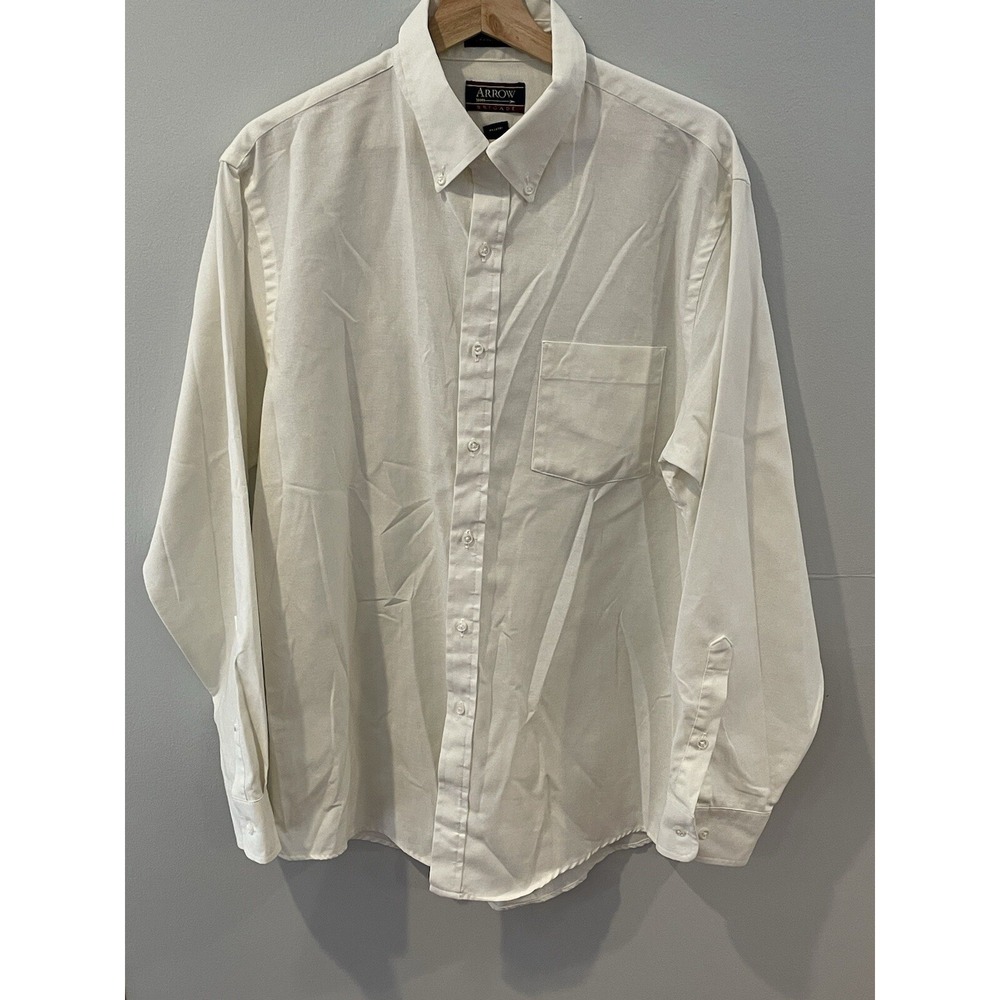 Vintage Arrow Brigade Dress Shirt Size Large 16 1/2 34-35 White Athletic Fit USA